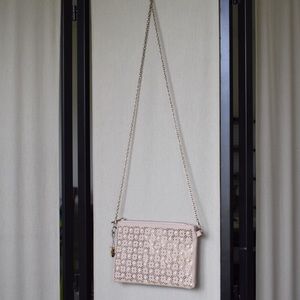 Nude Lasercut Crossbody with Gold Underlay